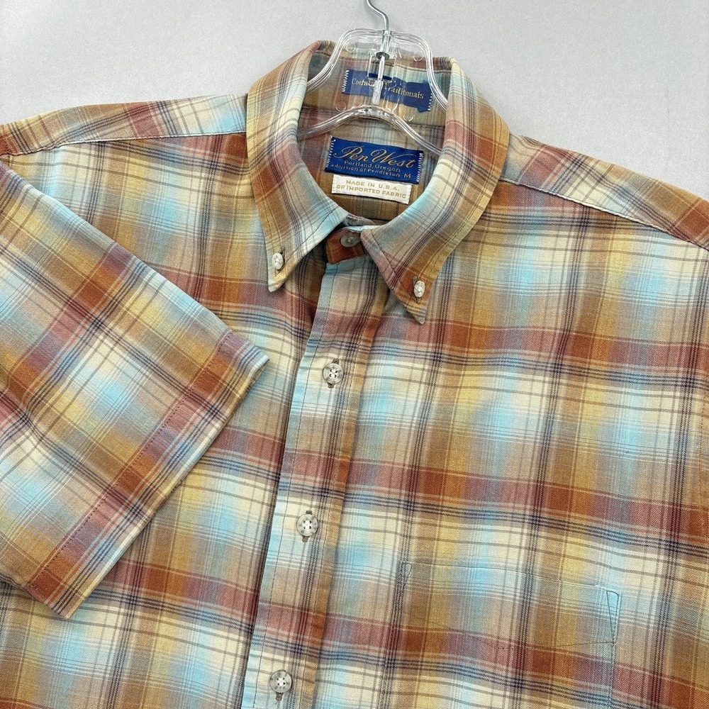 Vintage Pendleton Shirt Mens Medium Plaid Pen West Button Down Made USA 80s